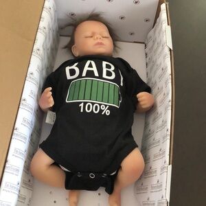 Black Baby Onesie with Battery Print